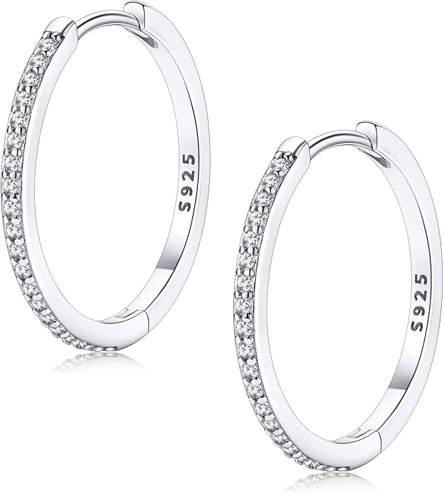 FaithHeart 925 Sterling Silver Huggie Hoop Earrings, Silver Small Hoop Earring for Women, 14K Gold/Black/Rose Gold Hypoallergenic Cartilage Earrings for Women 6/8/10/12/14/16/18/20mm