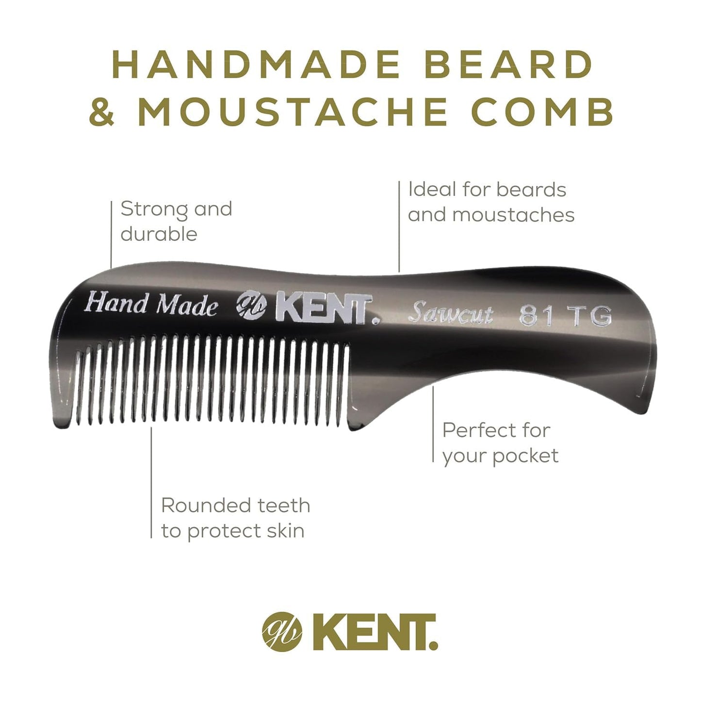 Kent 81T FOT Black Graphite Beard Pocket Comb Set for Men - Beard Kit for Travel and Home, Mustache Comb for Men, Mini Comb Beard Combs for Mens Grooming, Sawcut Hand polished Made in England