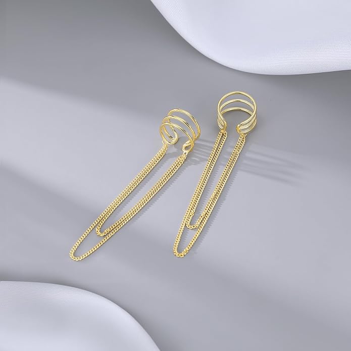 SLUYNZ 925 Sterling Silver No Piercing Cuff Earrings Chain for Women Wrap Earrings Tassel Clip On Ear