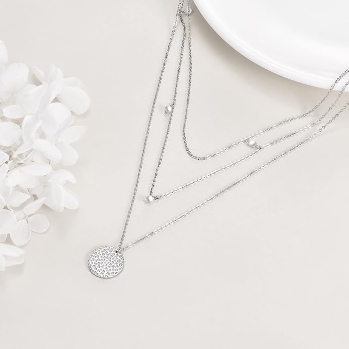 MONGAS Boho Layered Necklace Sterling Silver Triple 3 Stacked Vertical Bar Triangle Long Layering Necklaces Christmas Jewelry Gifts for Women