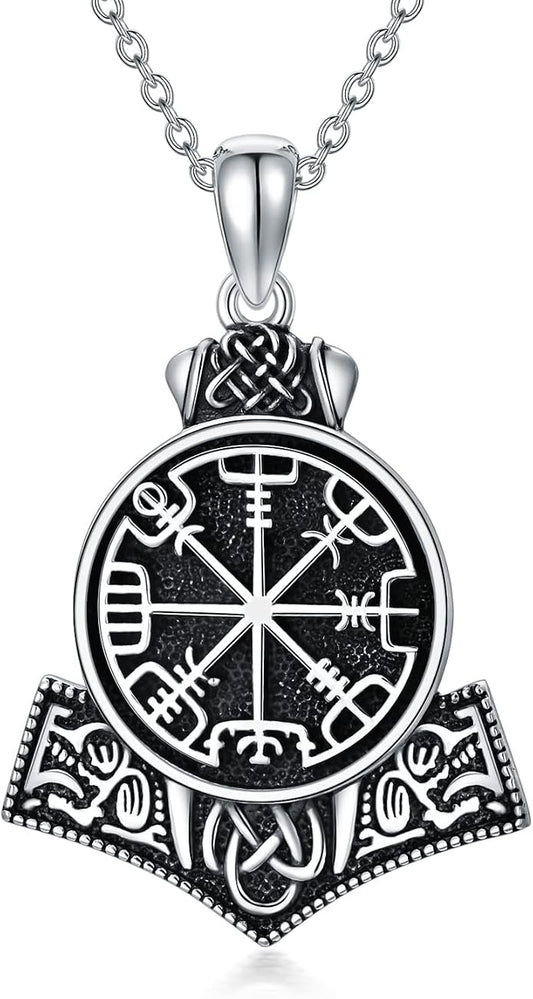 Valknut Viking Necklace 925 Sterling Silver Odin Knot Pendant Necklace Celtic Nordic Pagan Jewelry Gifts for Men Women 18+2"