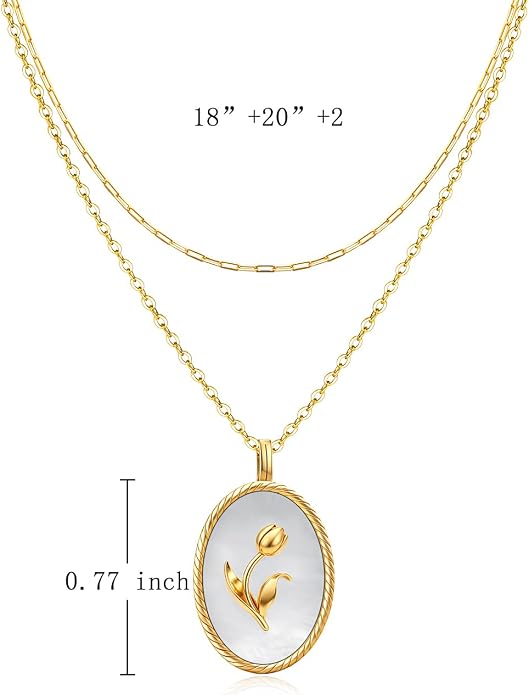 Layered Necklaces for Women S925 Sterling Silver 14k Gold Plated Cross Jesus Tulip Birth Month Flower Necklace Pendant Jewelry Mothers Day Birthday Gifts
