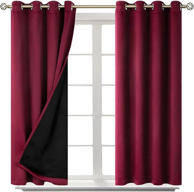 BGment Short 100% Blackout Curtains for Bedroom, Thermal Insulated Lined Energy Efficiency Noise Reducing Grommet Curtains 54 Inch Length for Small Window 2 Panels Each 52 Inch Wide, Burgundy Red