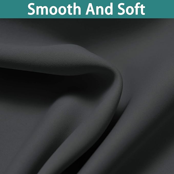 Yakamok Dark Grey 100% Blackout Curtains 84 Inches Long 70" Wide 2 Panels | Blackout Curtain Panels for Bedroom, 2 Thick Layers Grommet Top Thermal Insulated Drapes with Black Liner for Living Room