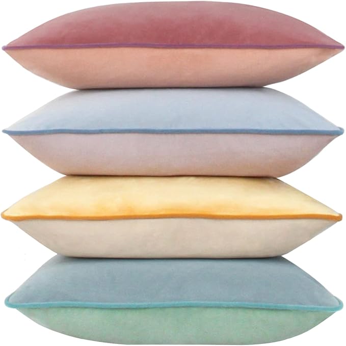 Throw Pillow Covers 18x18 Set of 4 Soft Velvet Couch Cushion Covers Modern 8-Colors Designs Pillowcases Decorative Cushion Cases for Sofa Bedroom Home Decor(Morandi Series)
