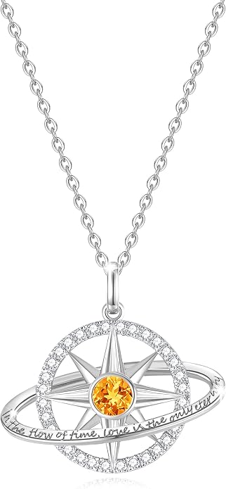 FANCIME Stellar Promise Birthstone Necklace for Women White Gold Plated Sterling Silver Planet Star Pendant Fine Jewelry Anniversary Birthday Mothers Day Gifts for Women Wife Friend Her