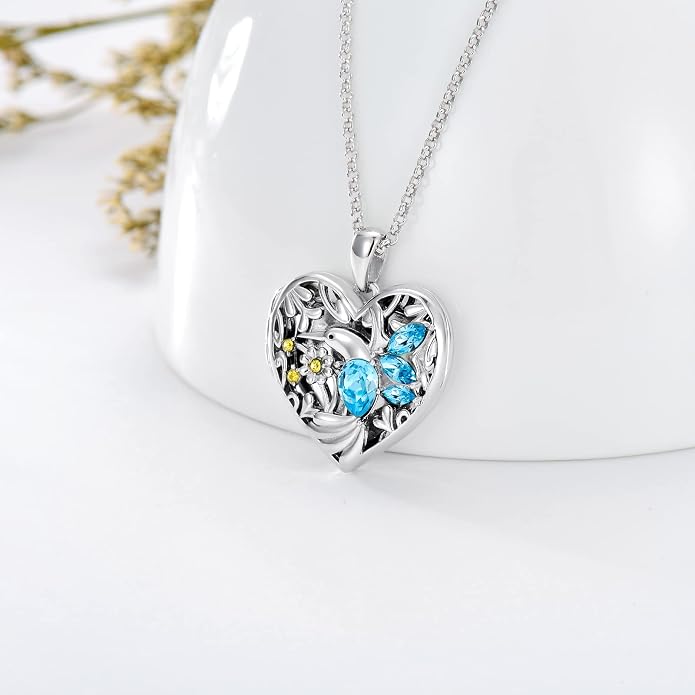 Dorunmo Personalized Locket Necklace 925 Sterling Silver that Holds Pictures Butterfly Birthstone Photo Heart Locket Custom Jewelry Congratulations New Beginnings New Job Gifts for Women