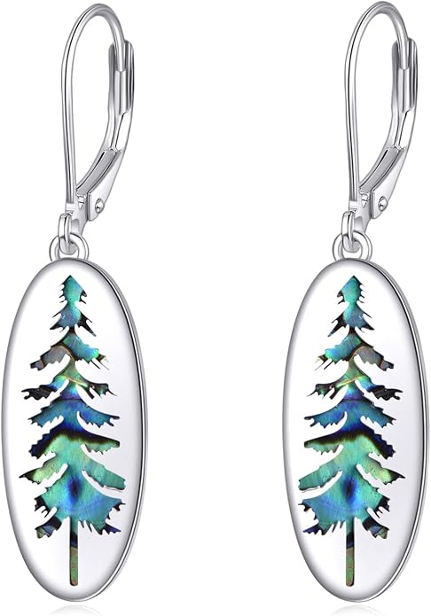 Mountain/Pine Tree/Tree of Life/Dragonfly Earrings for Women 925 Sterling Silver Abalone Tree of Life Dangle Drop Earrings Nature Jewelry Gifts for Mom Sister Daughter