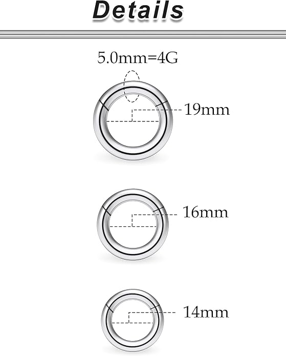 20G-2G Surgical Steel Hinged Clicker Septum Nose Rings Gauges Earrings Seamless Hoops Eyebrow Lip Ring Cliker Helix Tragus Daith Rook Earrings for Women Men