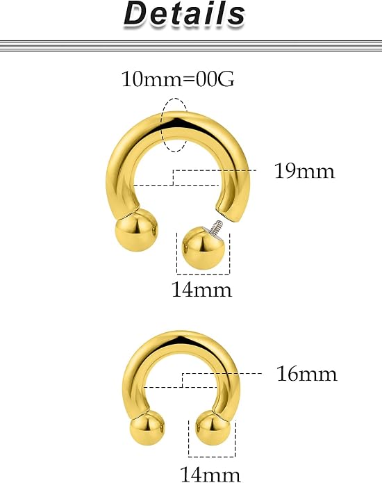 20G-00G Septum Rings Ear Gauges Earrings Stretching Kit 316L Surgical Steel Horseshoe Septum Pa Piercing Jewelry for Women 10mm 12mm 14mm 16mm