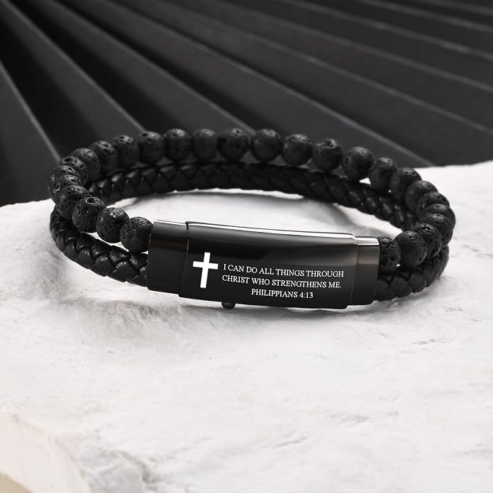 VNOX Men's Inspirational Mantra Engarved Handmade Braided Leather Adjustable Cuff Bangle Bracelet Encouragement Motivational Gift for Men