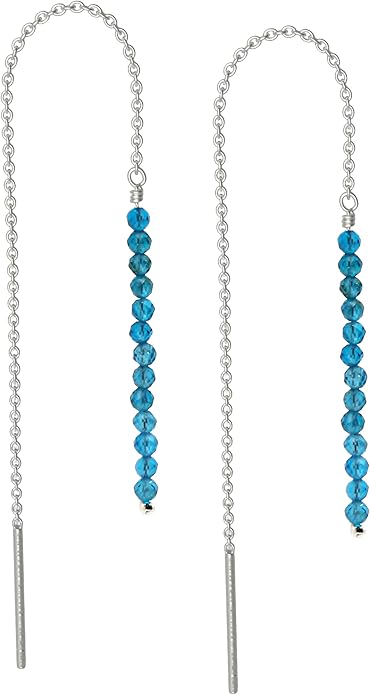 Sterling Silver Threader Earrings with Real Gemstone Beads - Elegant Pull-Through Design for Women, Dangling Western Earrings, Long and Short Adjustable Earring