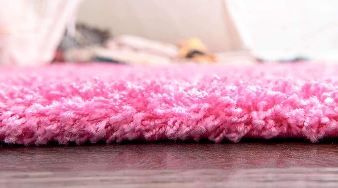 Unique Loom Solid Shag Collection Area Rug (8' x 10' Rectangle Taffy Pink) | Modern solid area rug for living room, bedroom & dining room. Stain-resistant, easy-care, kid & pet friendly