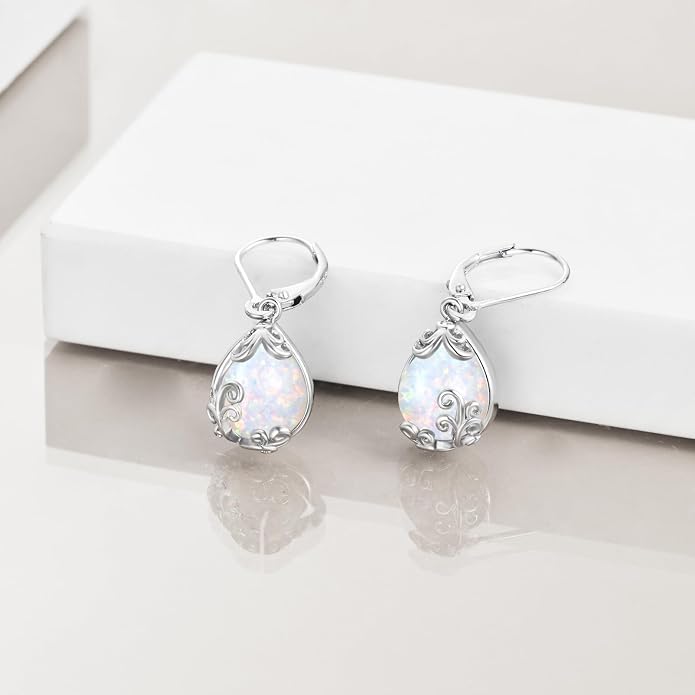 POPLYKE Celtic Filigree Teardrop Drop Dangle Earrings Sterling Silver Leverback Earrings Jewelry for Women