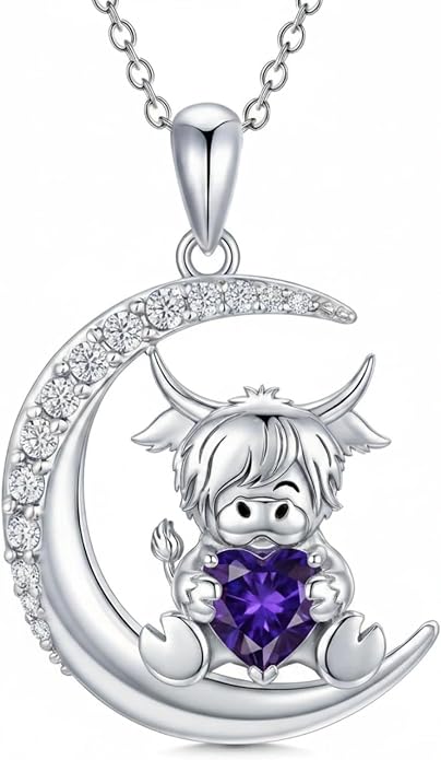 PROESS Animal Birthstone Necklace 925 Sterling Silver Otter/Axolotl/Hippo/Elephant/Dachshund/Monkey/Red Panda Pendant Necklace Animal Birthstone Jewelry Gifts for Women