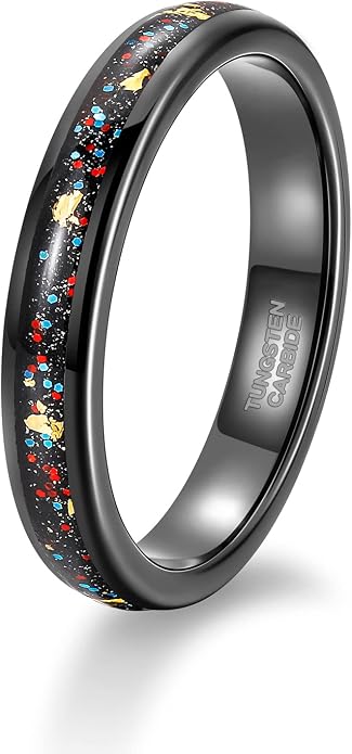 TRUMIUM 4mm 6mm Wedding Rings for Men Women Tungsten Carbide Galaxy Opal and Sandblast Inlay Multi-Colored Mens Wedding Band Beveled Edges Comfort Fit Size 5-13