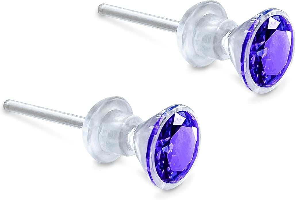 Medical Grade Plastic Earrings for Sensitive Ears, Nickel Free, Hypoallergenic Earrings for Girls and Women, Comfortable, Lightweight and Metal Free Cubic Zirconia
