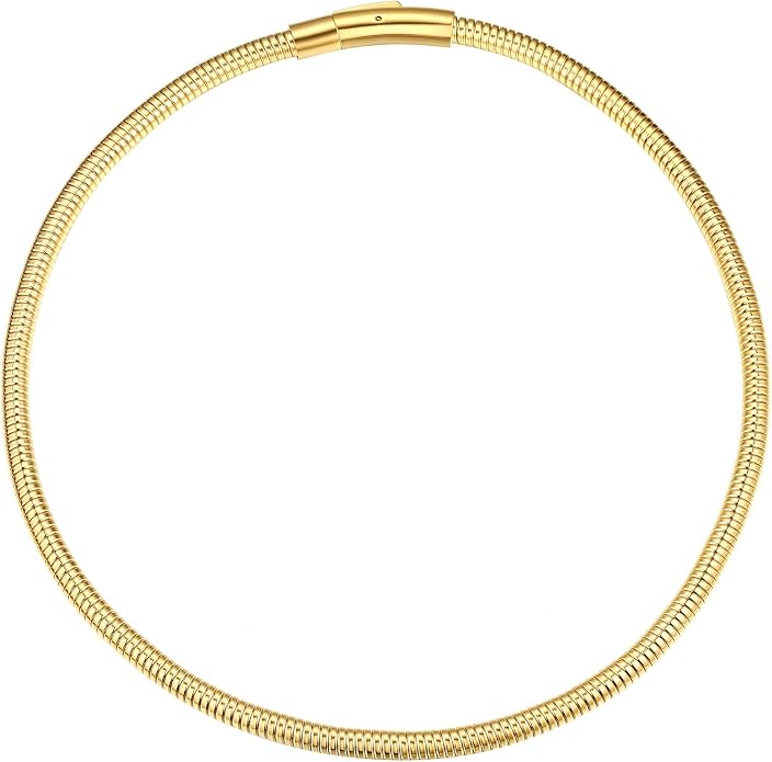 FindChic Black/14K Gold Plated Herringbone Choker Chain Necklace for Women | Waterproof Stainless Steel, Dainty Layering, Flat Snake Chain, Non-Tarnish, Hypoallergenic, Adjustable Extender, Gift Box