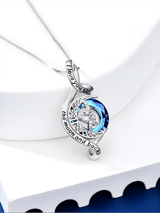 OCJ Birthstone Necklace for Women 925 Sterling Silver Moon and Star Pendant Infinity Celtic Moon Crystal Jewelry Anniversary Birthday Christmas Gift for Her Wife Girlfriend Mom Daughter