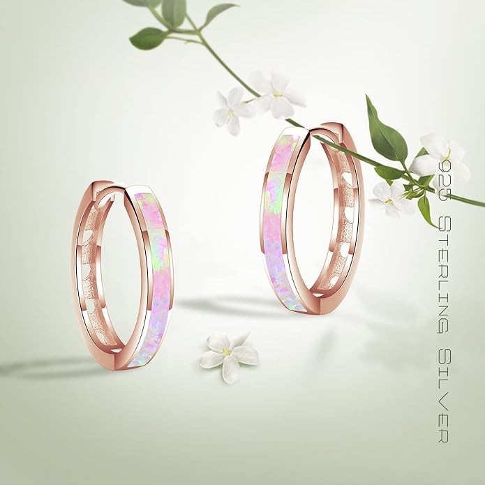 CUOKA MIRACLE 925 Sterling Silver Opal Hoop Earrings for Women - Opal Hinged Huggie Hoops, Hypoallergenic Small Hoop Earrings for Sensitive Ears, Dainty Everyday Jewelry Birthday Christmas Gift