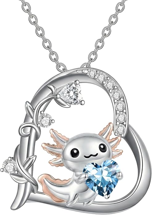 PELOVNY Teddy Bear Necklace for Women 925 Sterling Silver Bear/Highland Cow/Fox/Cat/Axolotl Birthstone Necklace Christmas Birthday Jewelry Gifts for Mom Daughter Wife Sister