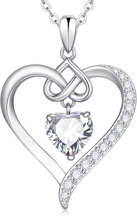 925 Sterling Silver Birthstone Heart Necklace for Women - Infinity Love Pendant with Cubic Zirconia, 12 Colors, Valentine's Day Gift for Her, 12 Months, Birthday Anniversary Christmas Jewelry Gifts