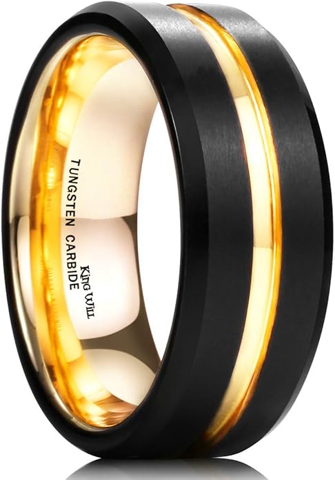 King Will Tungsten Carbide Wedding Band for Men Women-6/8/10mm Width Multicolor Available with Grooved Center Wedding Ring Suitable for Work, Gym Comfort Fit Size 4-16