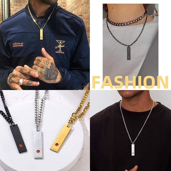 GOLDCHIC JEWELRY Personalized Birthstone Name Necklaces for Men Women, Engraved Family Names Necklace with Birthstone Vertical Bar Necklace, Pendant for Husband/Father/Grandma/Wife Birthday Gifts