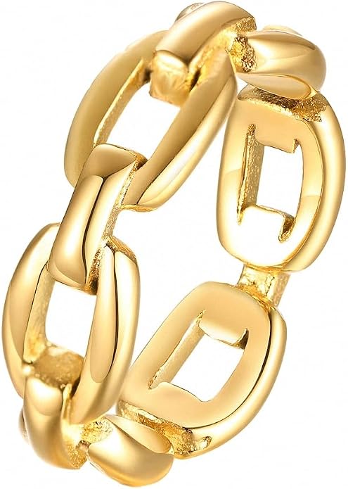 6mm Minimalist 18K Gold Stainless Steel Rings Women Link Chain Ring Finger Rings
