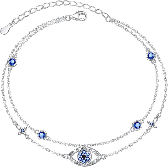 Anklets for Women 925 Sterling Silver Blue Evil Eye Infinity Butterfly Adjustable Multilayer Layered Summer Beach Ankle Bracelet Foot Chain Jewelry for Women