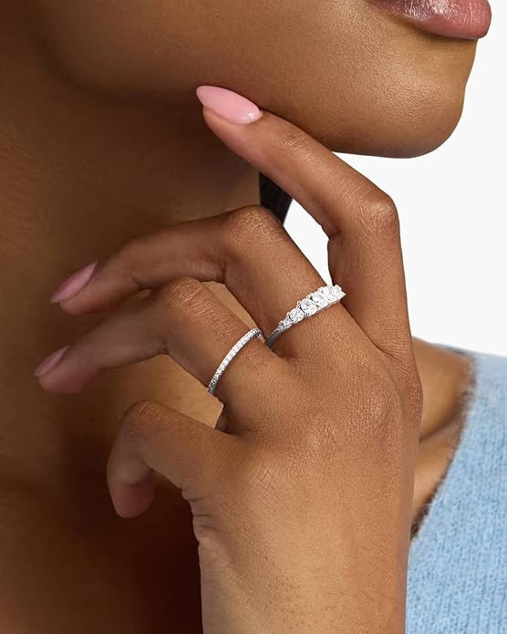 Stackable Silver/Gold Rings for Women Non Tarnish Trendy Dainty 14K Gold Plated Stacking Cubic Zirconia Thumb Ring Set Minimalist Promise Wedding Bands Engagement Rings for Women Size 6-10