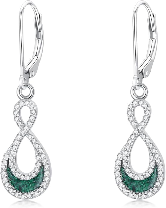 PROESS Moonstone Turquoise Malachite Dangle/Hoop Earrings 925 Sterling Silver Infinity/Wave/Celtic Knot/Clover Filigree Teardrop Earrings Jewelry Presents for Women