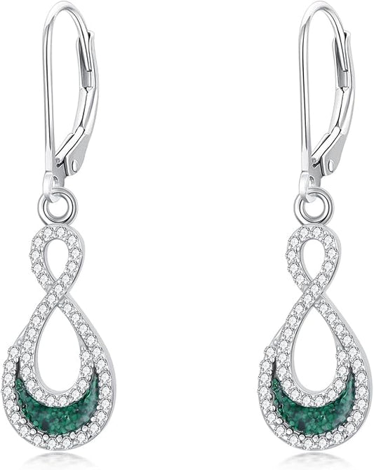 PROESS Moonstone Turquoise Malachite Dangle/Hoop Earrings 925 Sterling Silver Infinity/Wave/Celtic Knot/Clover Filigree Teardrop Earrings Jewelry Presents for Women