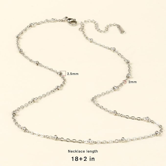 Cadikez 24PCS Stainless Steel Satellite Chain Necklace Bulk, 2mm 18inch Stainless Steel Finished Beaded Cable Link Chains for Necklace Jewelry Making