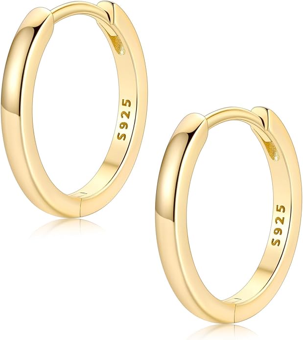 FaithHeart 925 Sterling Silver Huggie Hoop Earrings, Silver Small Hoop Earring for Women, 14K Gold/Black/Rose Gold Hypoallergenic Cartilage Earrings for Women 6/8/10/12/14/16/18/20mm