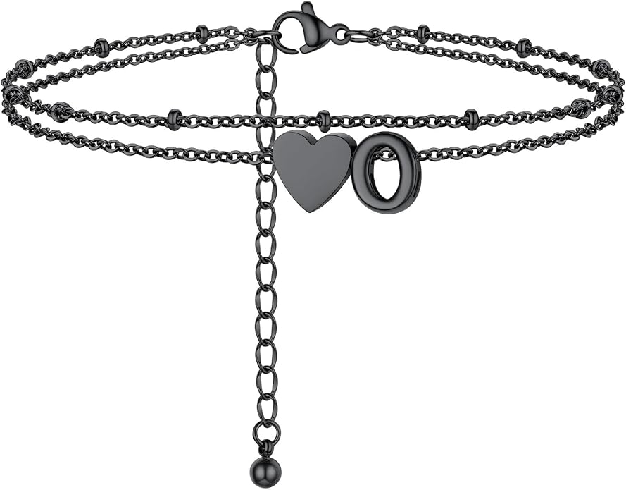 Initial Ankle Bracelets for Women, Dainty Stainless Steel Letter A-Z Layered Anklets, Heart Ankle Bracelet 8.5"-10.5" Adjustable, Summer Beach Jewelry, Come with Box