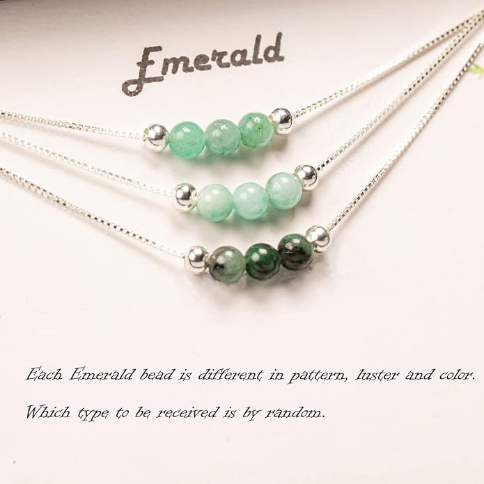 Dainty Crystal 925 Sterling Silver Choker Collar Necklace Handmade With 3 Beads Birthstone Jewelry Gifts for Women Young Lady Mother Friends Keenove