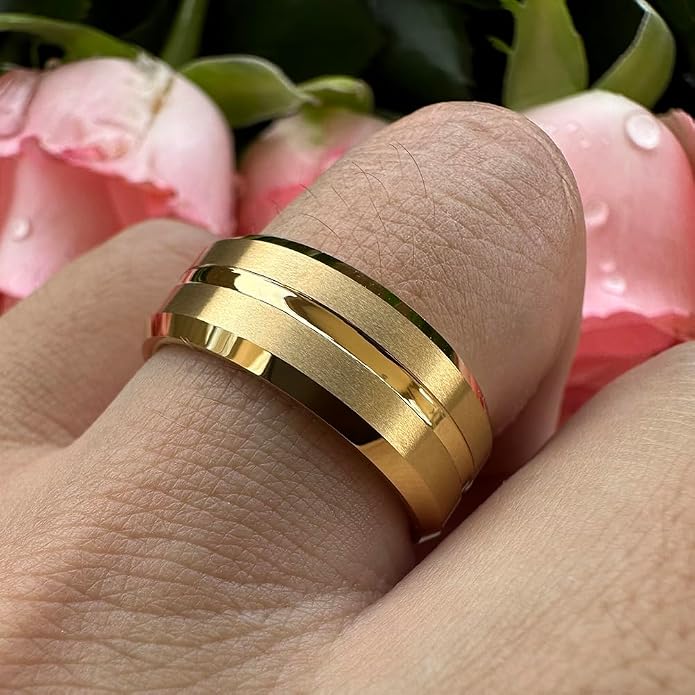 TUTISS 6mm 8mm Silver/Black/Blue/Gunmetal/Gold/Rose Gold Tungsten Rings for Men Women Fashion Engagement Wedding Bands Matte Finish Beveled Edges Comfort Fit