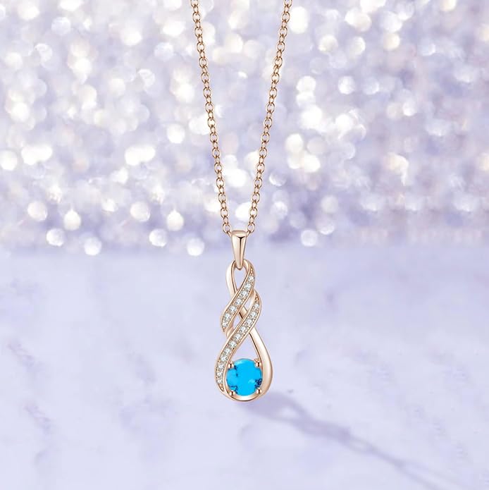 Birthstone Necklaces for Women 925 Sterling Silver Infinity Pendant Created Gemstone Jewelry for Her, 16"+2"