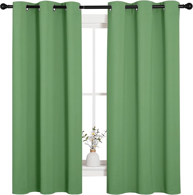 NICETOWN Room Darkening Curtains 63" Long Set of 2 for Bedroom, Forest Green Nursery Essential Thermal Insulated Solid Grommet Top Blackout Curtains/Drapes (1 Pair, 42 inches Wide)