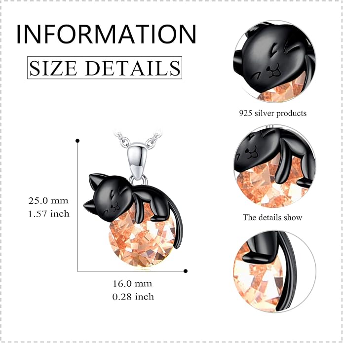 Cat Necklace Sterling Silver Cat Zircon Pendant Gothic Jewelry for Women Animal Lovers Gifts