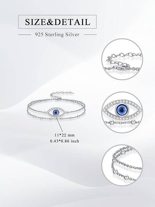 Dragonfly/Evil Eye/Hamsa Evil Eye/Lotus/Mushroom Anklet Bracelets for Women Sterling Silver Adjustable Double Layered Bracelet Anklet Mother's Day Jewelry Gifts Beach Jewelry