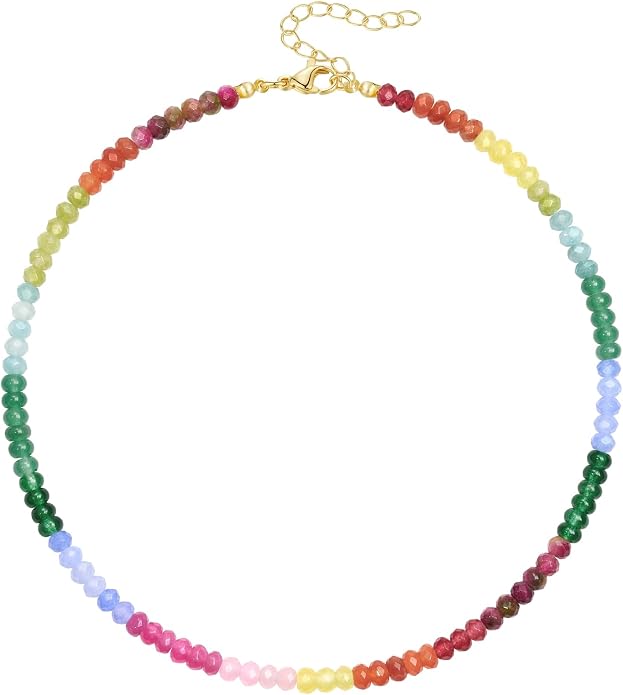 KELORIS PATH Beaded Necklace for Women, Colorful Gemstone Boho Bead Choker for Beach, Trendy Summer Natural Stone Jewelry Gifts