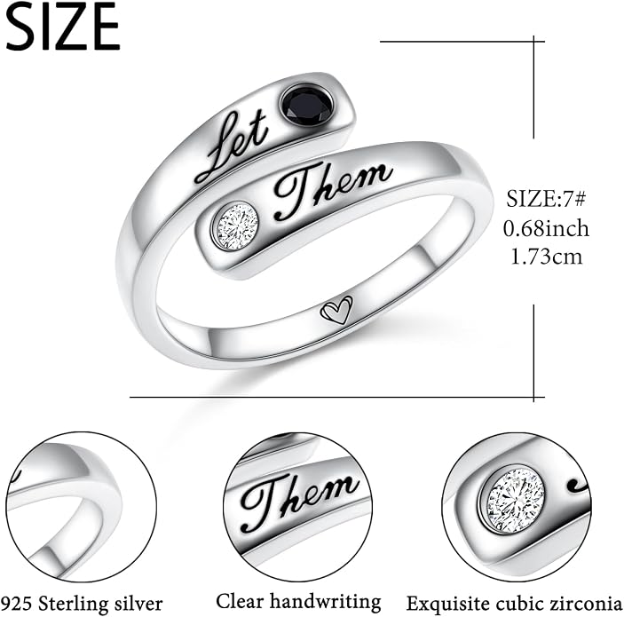 FLYOW Adjustable Inspirational Rings 925 Sterling Silver Band Ring Encouragement Jewelry for Women Teachers' Day Christmas Gift