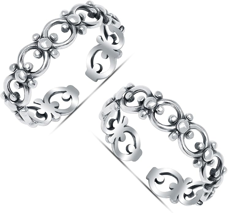 LeCalla 925 Sterling Silver Toe Ring for Women | Minimalistic Adjustable Pair of Toe-Rings | Mid Finger Bichhiya | Indian Toe Rings | Summer Beach Bare Foot Foot Jewelry