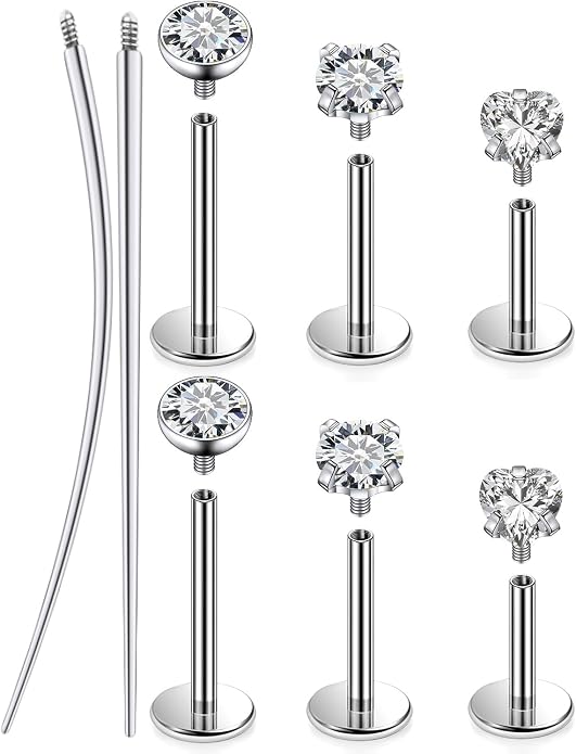 20G 18G 16G F316 Titanium Flat Back Nose Rings Studs Hypoallergenic Screw on Tragus Helix Cartilage Earrings Stud Piercing Jewerly for Women Men Bars 6mm