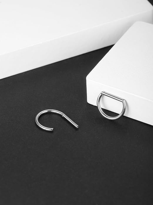 Oveta Titanium D Shaped Nipple Rings 14G for Nipple Piercing Jewelry Higned Segment Clicker Ring Hoops 11mm 12mm 14mm for Women Men, Silver Gold Black, 2PCS