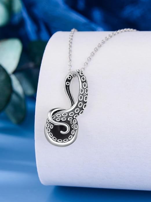 Octopus Tentacles Necklace with Gemston 925 Sterling Silver Octopus Pendant for Women Ocean Jewelry Gift for Women