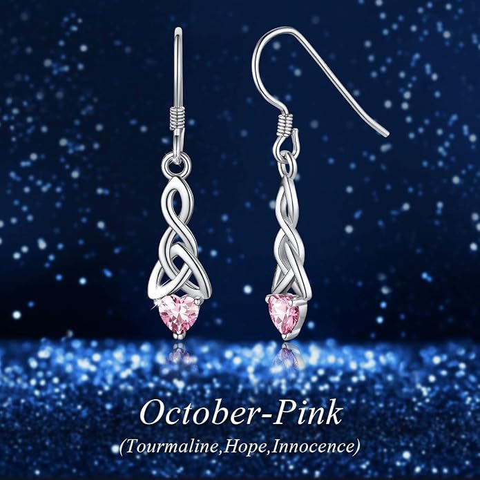 ChicSilver Sparkling Heart Birthstone 925 Sterling Silver Celtic Knot Dangle Hook Earrings (with Gift Box)