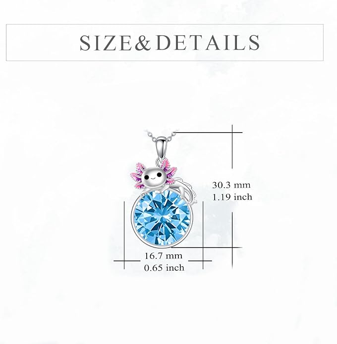 Birthstone Axolotl Necklace Sterling Silver Axolotl Pendant Cubic Zirconia Jewelry Birthday Gifts for Women Men